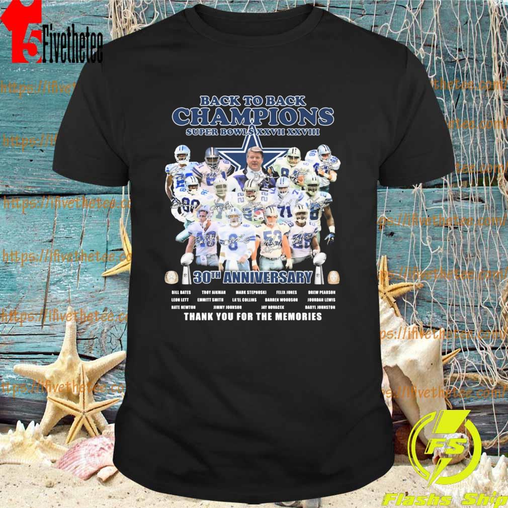 Back to back Champions Dallas Cowboys 30th anniversary thank you for the memories signatures shirt