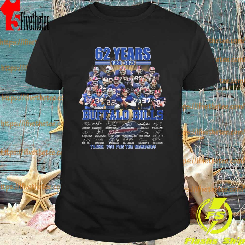 Official 62 years 1960-2022 Buffalo Bills thank you for the memories signatures shirt