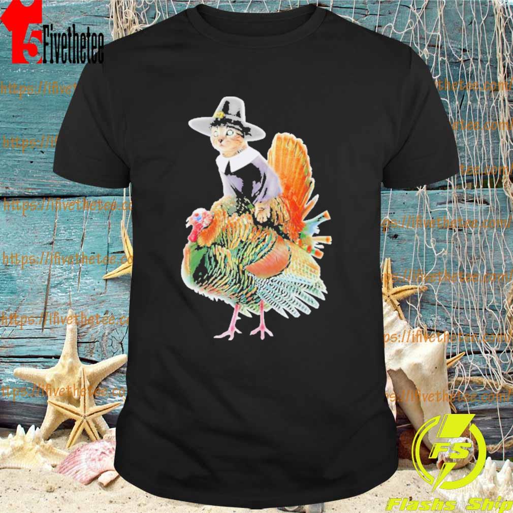 Cat Witch Riding Turkey Shirt